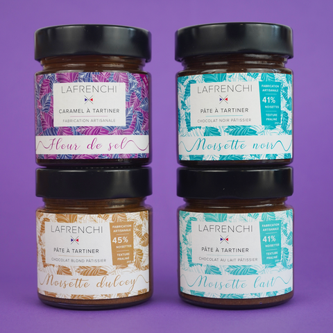 Assortiment de Pâtes à tartiner à la noisette et Caramel fleur de sel